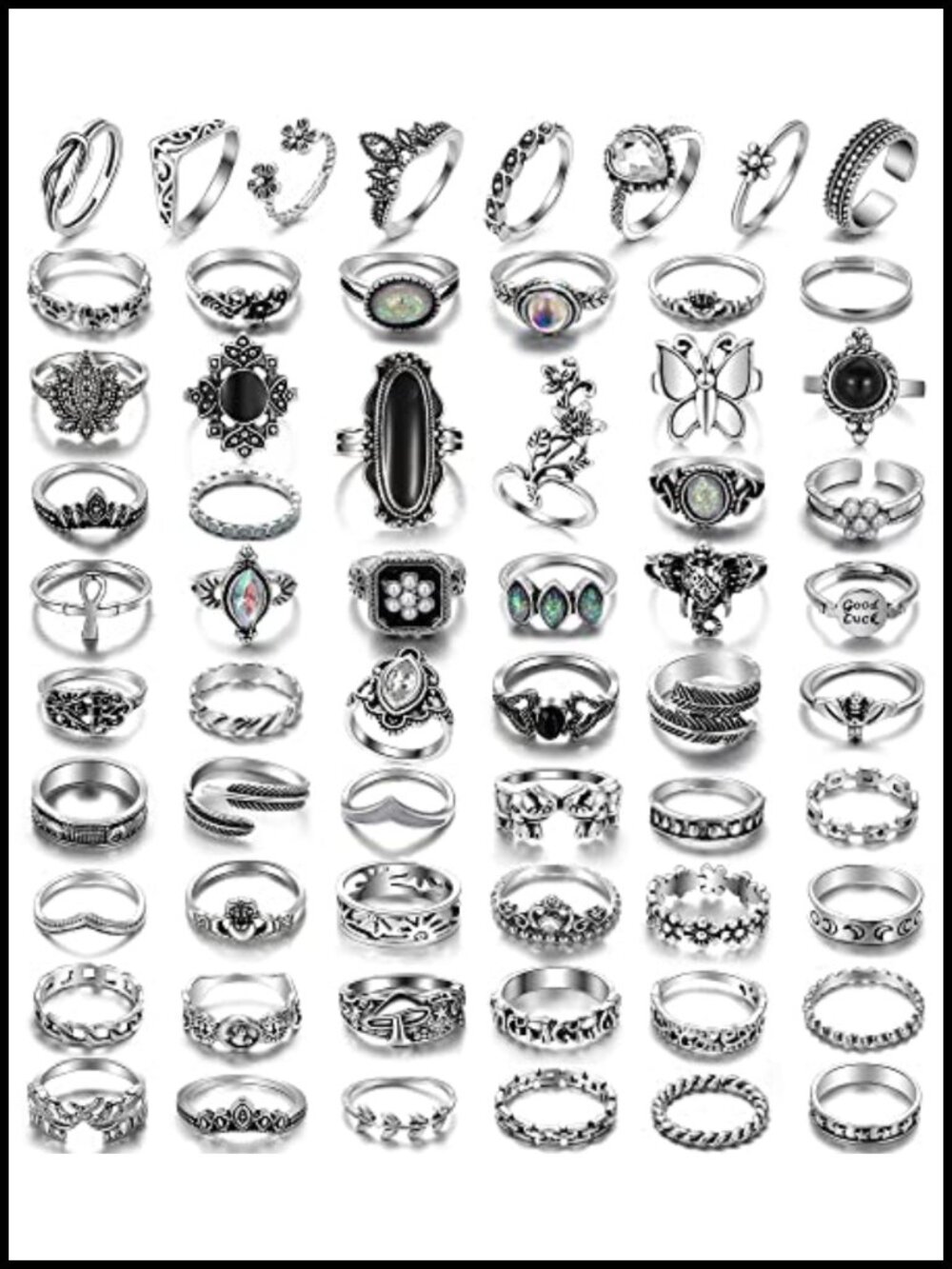 Vintage Chunky Silver Rings Set 60 Pcs for Women Men, Gothic Stackable Rings,